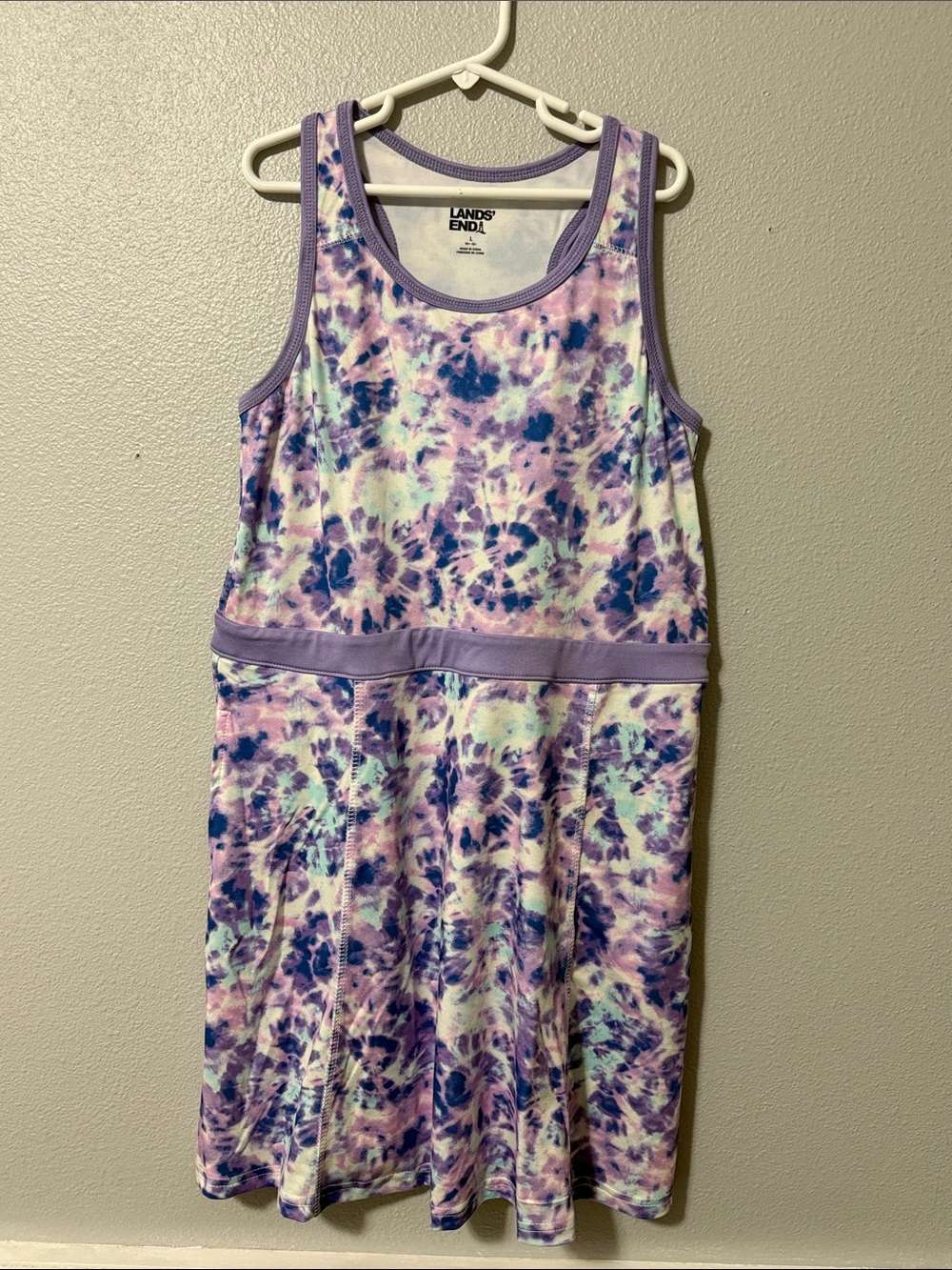 Lands' End Girls' Lavender and Navy Tie-Dye Tank Dress Sz 10-12 Plus New